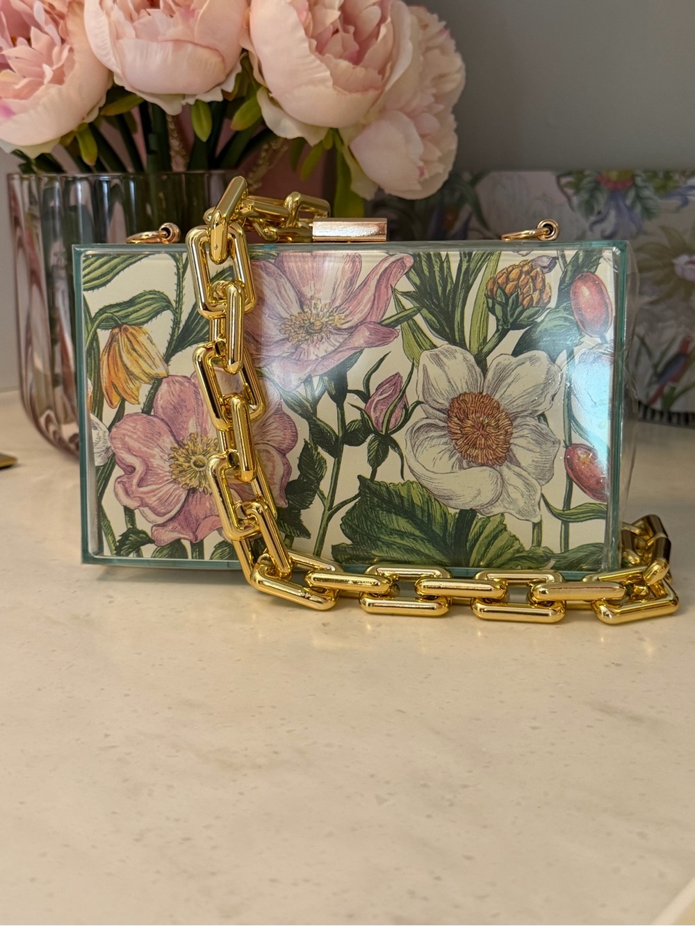 Floral Acrylic Mini Decor Display Box or Bag with your choice of chain!